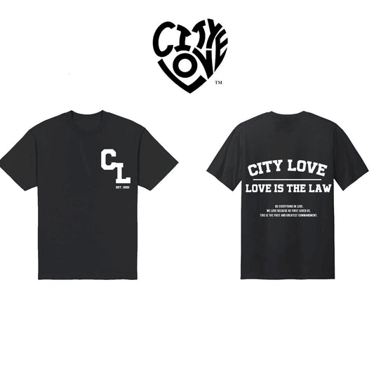 BLACK w/ WHITE “LOVE IS THE LAW” TEE